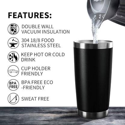 20oz Tumbler Bulk Stainless Steel Vacuum Insulated Tumblers with Lid Double Wall Travel Mug Durable Powder Coated Coffee Cup, Suitable for Ice Drinks and Hot Beverage (Black 6pack)