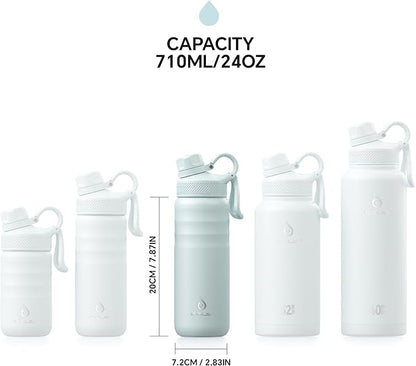 IDEUS Insulated Stainless Steel Water Bottle with 2 Leak-Proof Lids, Thermal Water Flask for Hiking Biking, 24oz, Light Blue