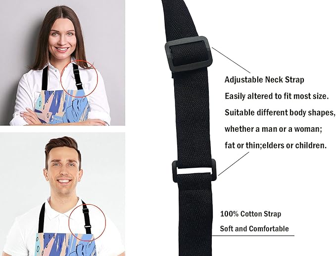 Watercolor Tropical Flower Bib Apron with Adjustable Neck for Men Women,Suitable for Home Kitchen Cooking Waitress Chef Grill Bistro Baking BBQ Apron