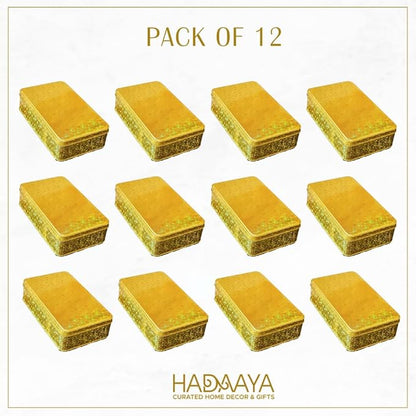 Pack of 12 Glittering Gold Rectangular Tin Container With Lid, Multipurpose Tin Box, Festive Tin Box for Gift Giving, Cookies, Stationery & More - 7.25 x 5.25 x 2.25 Inches