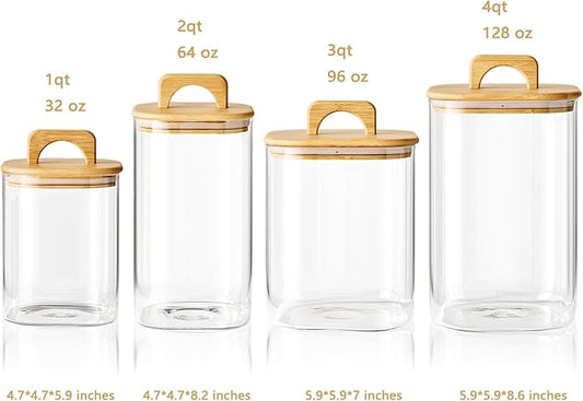 Sweejar 2 qt Glass Food Storage Jars with Airtight Lid, Half Gallon Laundry Pods Container, 64 oz Glass Jars for Laundry Room Organization, 1 Pack