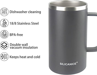 24 oz Stainless Steel Vacuum Insulated Tumbler with handle & MacSlider Lid, Dishwasher Safe & Spill Proof Coffee Cup, Travel Mug for Hot/Cold Drinks, Durable Design (Gray 2.4, 24 Oz)