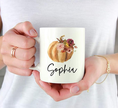 Andaz Press Personalized Fall Burgundy Marsala 11oz. Ceramic Coffee Tea Mug, Custom Name, 1-Pack, Pumpkin Floral Graphic, Birthday, Friend, Family, Coworker, Autumn Season, Festive Thanksgiving Ideas