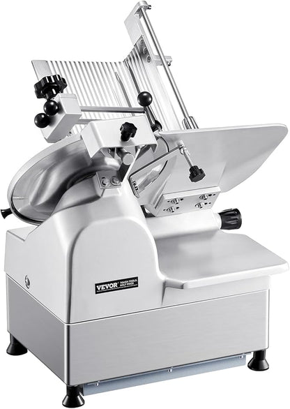 VEVOR Automatic Meat Slicer, 180W + 370W Deli Slicer with a 12 inch Premium 65Mn Blade, 0-0.3 inch Adjustable Thickness, Electric Food Slicer Machine for Meat, Vegetables, Hard Bread, and Cheese