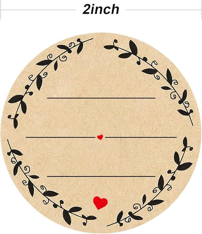 500pcs 2" Label Stickers for Jars and Lids, Wreath Design with 3 Lines for Writing, Kraft Sticker Labels Pantry Labels, Mason Jar Labels Canning Labels Bottle Labels