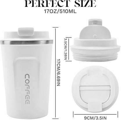 YINBAOGE Insulated Travel Coffee Mug Spill Proof Leak Proof Pobtable To Go Camping Stainless Steel Coffee Tumbler Reusable Coffee Cups with Lids Thermos for Hot and Cold Drink (2nd-White, 17 OZ)