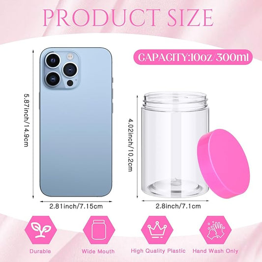 Patelai 4 Pieces Round Wide-mouth Leak Proof Plastic Container Jars with Lids for Travel Storage Makeup Beauty Products Face Creams Oils Salves Ointments DIY Making(10 Ounce,Pink)