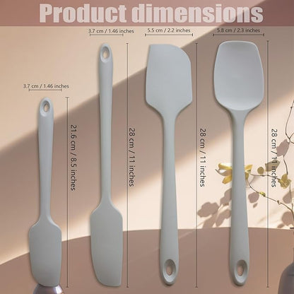 Silicone Spatula, 4-Pack Silicone Set,Heat Resistant for Non Stick,Food Grade Cookware with Stainless Steel for Mixing,Cooking,Baking,Flipping,Spreading,Lifting,Serving,BPA Free,Dishwasher Safe(Gray)