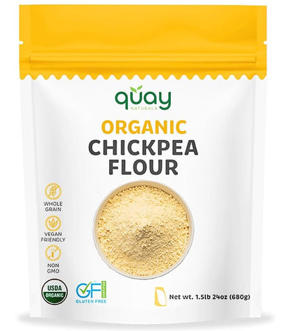 Quay Naturals Organic Chickpea Flour, Garbanzo Bean Flour, 1.5 lb, Non-GMO, Gluten-Free, Vegan. Ideal for Baking, Frying, Flatbreads & Grain-Free Cooking.