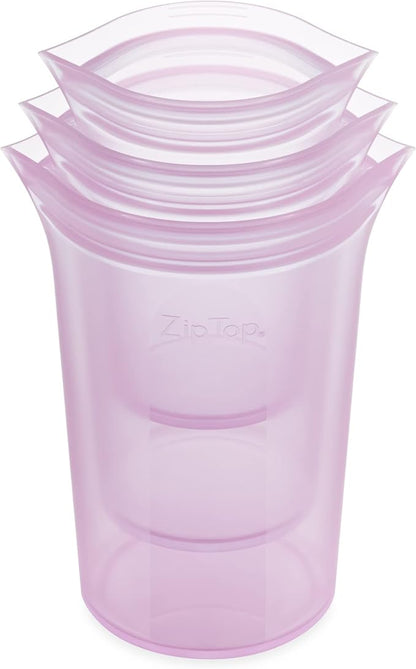Zip Top Reusable Food Storage Bags | 3 Cup Set [Lavender] | Silicone Meal Prep Container | Microwave, Dishwasher and Freezer Safe | Made in the USA