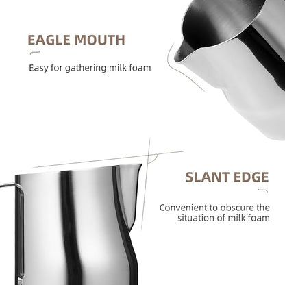 MHW-3BOMBER Milk Frothing Pitcher 450ml/15.2oz Milk Frother Cup Espresso Steaming Pitcher Stainless Steel Milk Frother Cup Barista Latte Art Round Spout Milk Jug P6001S-OS