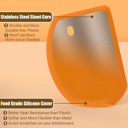 Sapid Flexible Curved Edge Silicone Bowl Scraper(5.98"×4.3"), Food Grade Dough Scraper for Baking Sourdough Bread, Cake, Bench Scrapers, Multipurpose Kitchen Dish Scrapers, Easy to Clean (1, Orange)