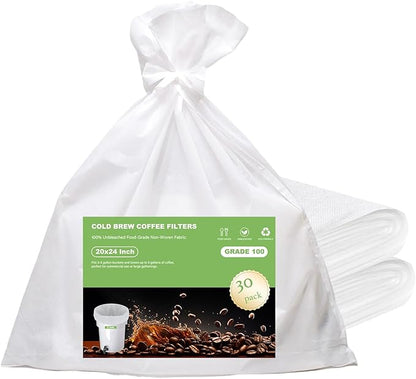 30 Pack 20x24 Inch Large Commercial Cold Brew Coffee Filter Bags for 5 Gallon Buckets & Toddy System - Heavy Duty Disposable Brewing Bags