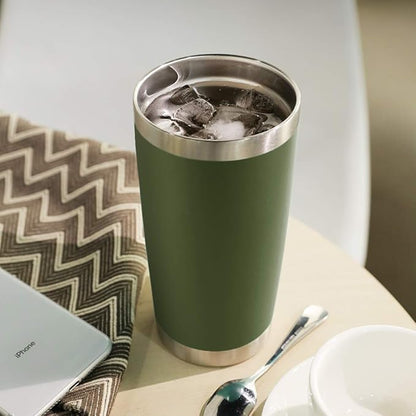 DOMICARE 20oz Stainless Steel Tumbler Bulk with Lid, Double Wall Vacuum Insulated Travel Mug, Powder Coated Coffee Cup (Army Green, 12)