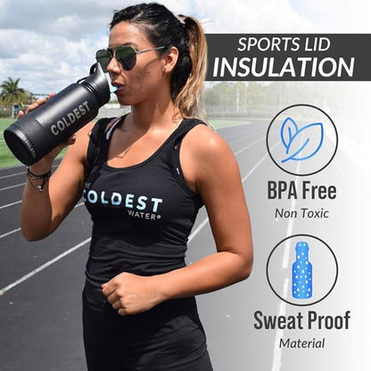 Coldest Insulated Water Bottle with Straw Lid - Stainless Steel Metal Insulated Bottle for Men & Women (Matte Black, 12 oz)