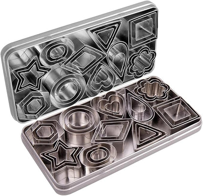 Mini Cookie Cutters Set- Small Heart Star Flower Round Square Hexagon Oval Diamond - 30Pcs Stainless Steel Cookie Cutters - Polymer Clay Cutters Mini Fruit Cutter Small Biscuit Cookie Cutters for Kids