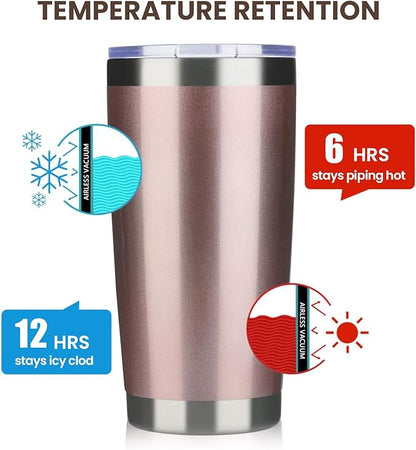 MEWAY 20oz Tumbler 4 Pack Double Wall Vacuum Insulated Travel Mug Bulk, Stainless Steel Tumblers with Lid and Straw, Durable Powder Coated Coffee Cups for Cold & Hot Drinks (Rose Gold, 4)