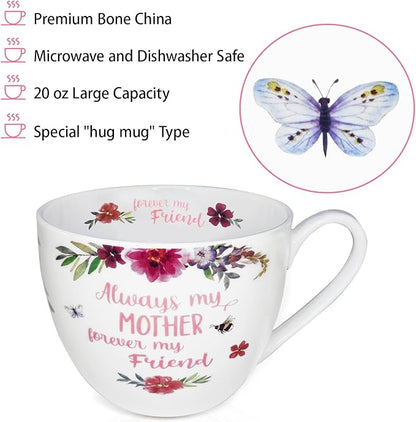 Mom Mugs for Daily Coffee and Tea, Premium 20 oz Bone China Coffee Tea Hug Mug, Perfect Holiday, Birthday, and Mother's Day Gift for Moms, Designed in England by Harvest Green Studio