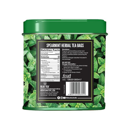 BLUE TEA - Spearmint Tea - 30 Count - Pyramid Plant Based Tea Bag | PCOS RELIEF | Balances Hormones - Support Digestion | Refreshing Cool Minty Flavour - Herbal Tea - Leaf Based - Caffeine free | Ziplock Pouch