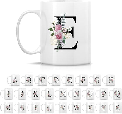 Retreez Initial A-Z Floral Botanical Bouquet Alphabet Monogrammed Monogram Mug 11 Oz Ceramic Tea Coffee Mugs - Appreciation Thank You Wedding Birthday Gifts for her friend coworker sister - E Initial