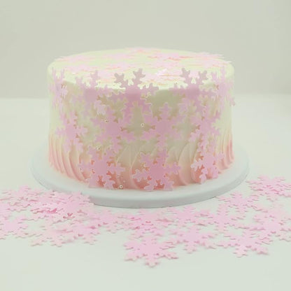 Gyufise 50Pcs Pink Edible Cupcake Cake Toppers Snowflake Cake Decorations for Christmas Winter Frozen Theme Party Supply Decoration