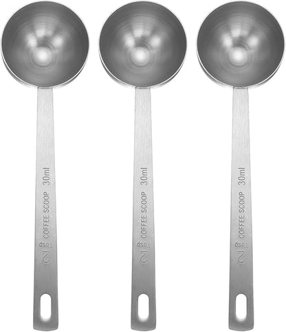 HARFINGTON 3pcs Coffee Scoop Spoon 2tbsp (6tsp, 30ml) 304 Stainless Steel Long Handle Teaspoon/Tablespoon Measuring Spoons Scoops for Tea Sugar Kitchen, Silver