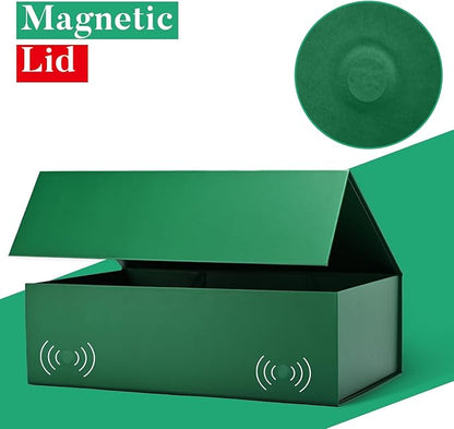 LIFELUM 5 Pack Boxes - Large Green Boxes of Gifts 13.8 x 8.5 x 4.5 Inch with Strong Magnetic Lid, Contains Card, Ribbon, Filler, Sticker