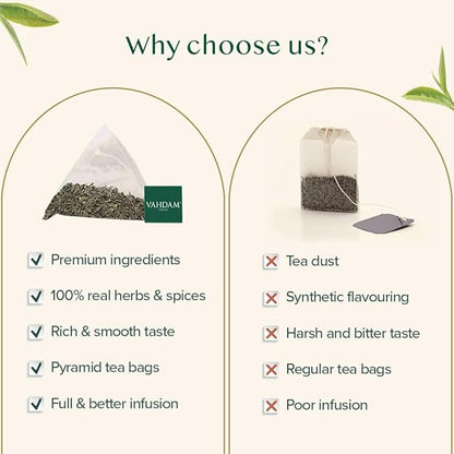 VAHDAM, Decaf Himalayan Green Tea Bags (100 Pyramid Tea Bags) Caffeine Free, Gluten Free | High Grown Decaf Green Tea | Resealable Ziplock Pouch | Pyramid Tea Bags