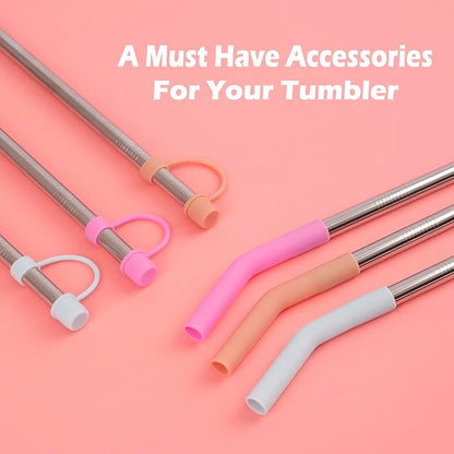 Stainless Steel Straws with covers fit Stanley 14oz & 20oz tumbler, Reusable 8.6 Inch Straw with Silicone Tips & Cover Caps, Compatible with Stanley Quencher H2.0 (6 Pack: 3 Bent + 3 Straight)