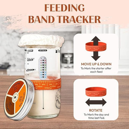 Sourdough Starter Kit with 24oz Glass Jar, Recipe Book, Tracking Band, Measuring Spoons, Bread Lame with 5 Blades, Scoring Stencils & Silicone Spatula – Complete Bread Baking Supplies for Home Bakers