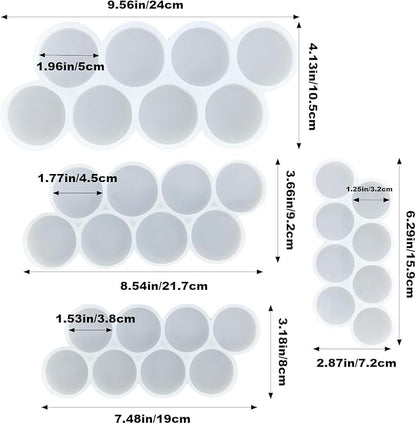 4Pcs Set 32-Cavity Resin Circle Molds, Flat Round Keychain Silicone Mold, Magnet Mold, Earrings Mold, Pendant Silicone Mold for Resin(2in, 1.75in, 1.5in, 1.25in)