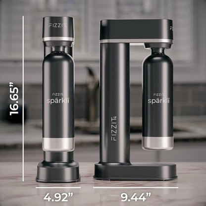 Fizzit Spärklï Carbonated Water Soda Maker with Stainless Steel Bottle Included,Dishwasher Safe (Sparkli-Black)