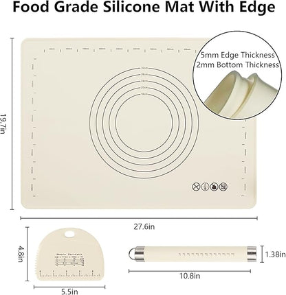 28" X 20" Dough Mat for Counter, Pastry Mats for Rolling Dough, Silicone Baking Mat with Measurements, Non Stick Silicone Pastry Mat, Kneading Counter Mat for Pastry, Bread, Cookies, Pizza