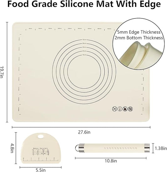 28" X 20" Dough Mat for Counter, Pastry Mats for Rolling Dough, Silicone Baking Mat with Measurements, Non Stick Silicone Pastry Mat, Kneading Counter Mat for Pastry, Bread, Cookies, Pizza