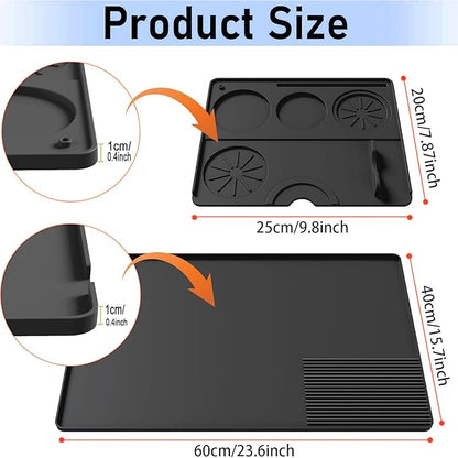 Silicone Coffee Mat with a removable tamper mat,15.7"x23.5"Coffee Bar Mat for Countertops,Fit Under Espresso Machine,Dish Drying Racks-Black