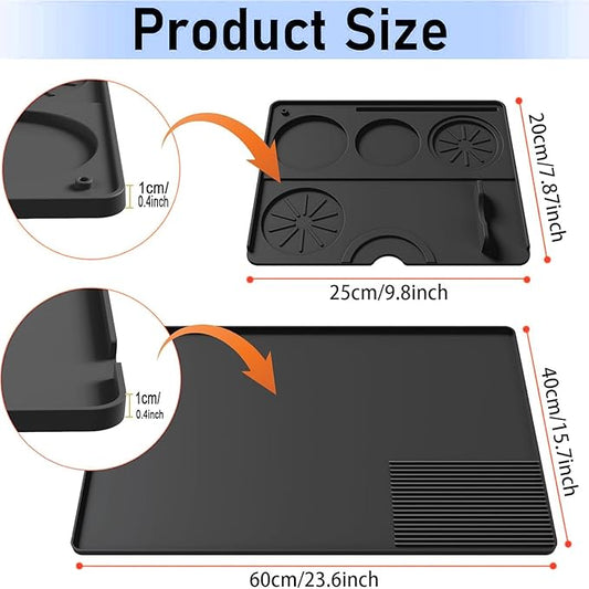 Silicone Coffee Mat with a removable tamper mat,15.7"x23.5"Coffee Bar Mat for Countertops,Fit Under Espresso Machine,Dish Drying Racks-Black