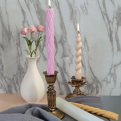 2 Pack Diamond Cylinder Twist Candle Mold - Silicone Mold for Cake Decoration, Round Shape Soap, Flower Fondant, and Resin