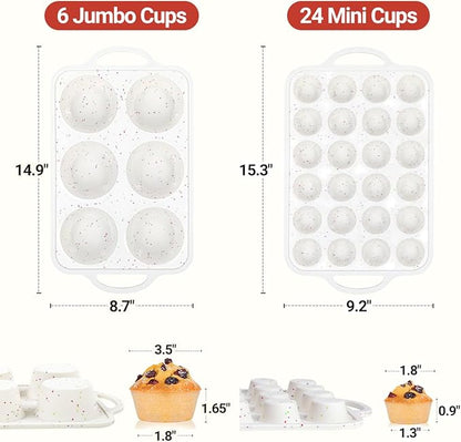 Silicone Muffin Pans for Baking, Metal Reinforced Frame Jumbo 6 Cups & Mini 24 Cups Cupcake Pan Nonstick Muffin Pan for Homemade Baking Easy to Handle