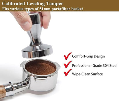 Espresso Accessories Kit 51mm Tamper: 51mm Espresso Tamper Set Barista Tools Including Coffee Tamper, Milk Frother Cup, WDT Tool Espresso Tools, Tamper Mat, Latte Pen, Coffee Spoon, Coffee Stencils