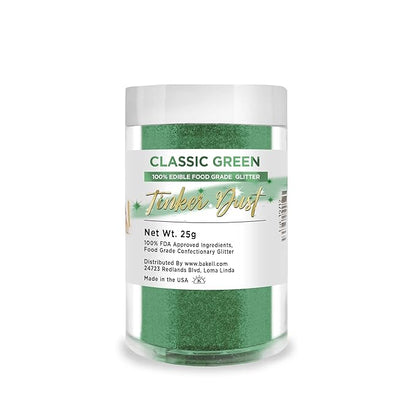 BAKELL Classic Green Edible Glitter, 25 Grams | TINKER DUST Edible Glitter | KOSHER Certified | 100% Edible Glitter | Cakes, Cupcakes, Cake Pops, Drinks, Dessert Vegan Glitter & Dusts (25g, Classic Green)