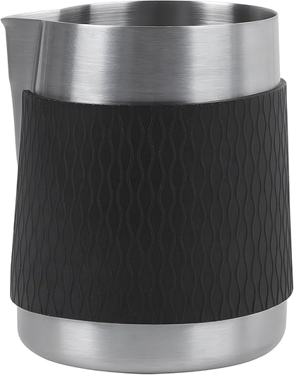 IKAPE Espresso Milk Pitcher, 15.04/450ml Milk Frothing Jug without Handle, Espresso Steaming Pitcher with Sharp Spout for Espresso Barista Tool(silver)