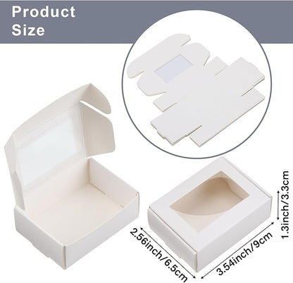 Zonon 30 Pcs Soap Boxes for Homemade Packaging, Mini Kraft Treat Boxes with Window for Bakery Candy Soap Making Gift Packaging(3.7 x 2.6 x 1.37 Inch,White)