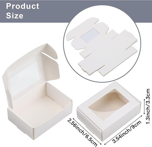 Zonon 30 Pcs Soap Boxes for Homemade Packaging, Mini Kraft Treat Boxes with Window for Bakery Candy Soap Making Gift Packaging(3.7 x 2.6 x 1.37 Inch,White)