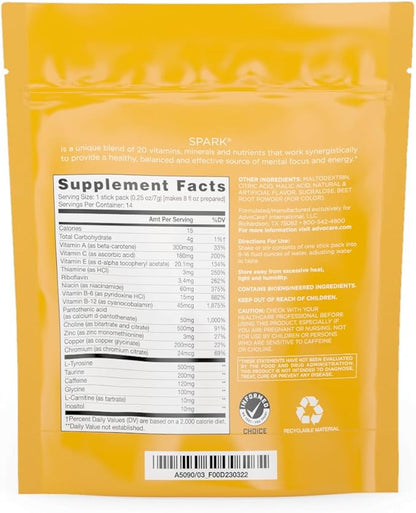 AdvoCare Spark - Energy Drink Mix - Vitamin & Amino Acid Supplement - Supports Energy & Focus* - Portable Immune Support* - Sugar-Free - Cranberry Peach Orange, 14 Stick Packs (3.5 oz)