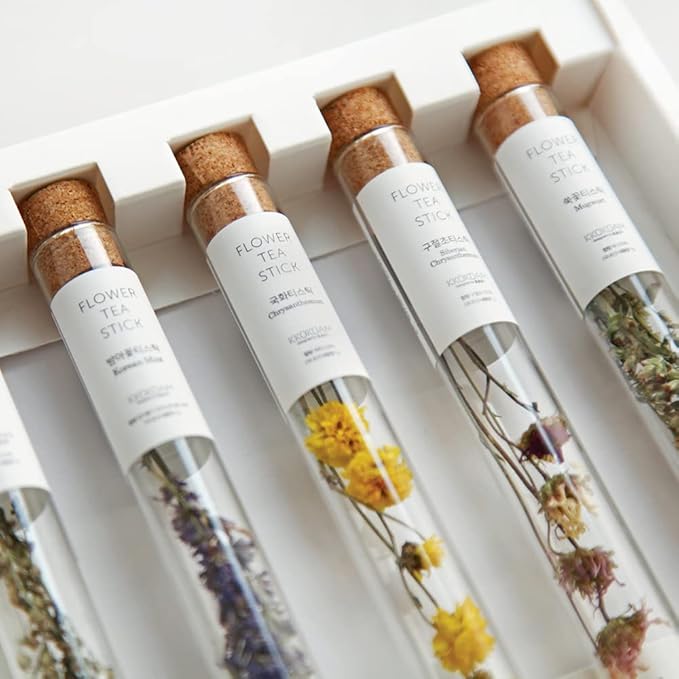 KKOKDAM Fancy Korean Tea Gift Set – Premium Flower Tea Stick Variety Pack - 5 Loose Leaf Blooming Flower Teas