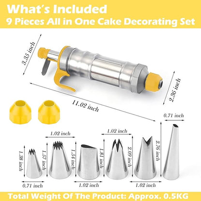 JAYVAR Dessert Decorating Syringe Set, Cake Decorating Kit, Stainless Steels Frosting Piping Kit for Cupcake Decoration with 6 Piping Nozzles, Cake Decorating Gun for Frosting Cream to Make Cupcakes
