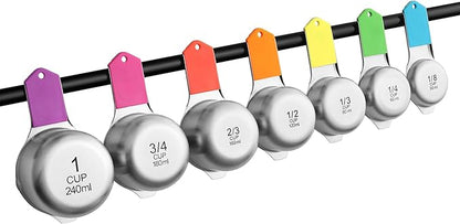 Spring Chef Magnetic Stainless Steel Measuring Cups (Patent Pending), Kitchen Tools with Easy to Read Markings for Measuring Dry or Liquid Ingredients, Set of 7, Neon