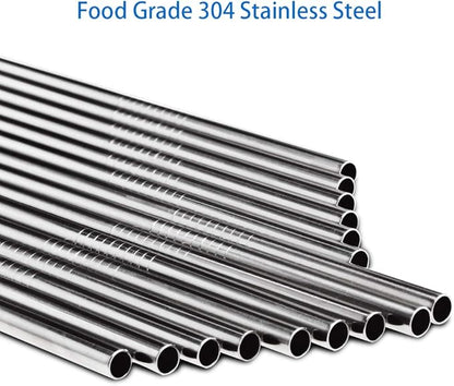 Tomorotec Reusable Straws 30 Pack, Stainless Steel Drinking Straws, Metal Straw Bulks for Smoothies Tumblers Cocktail MilkShake,Set of 15 Straight and 15 Bent with 2 Cleaning Brushes, Silver