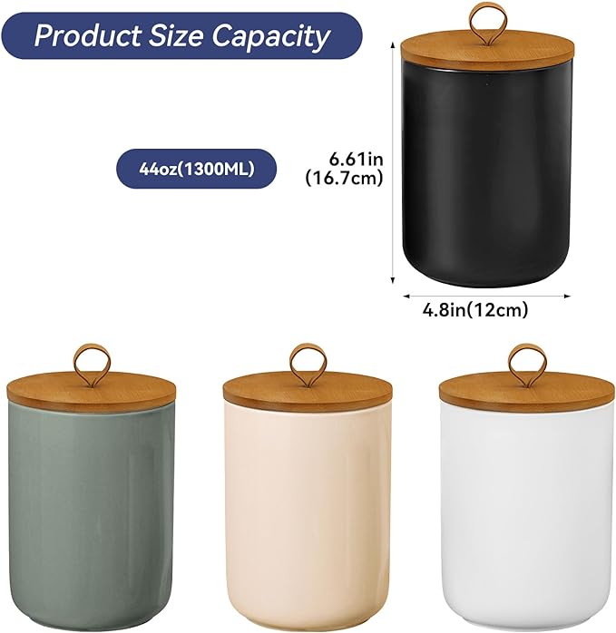 Large Ceramic Storage Jars, Modern Elegant Highly Polished Airtight Gorgeous Storage Canisters with Wooden Lid Food Storage Jar for Kitchen Spice Tea Vanilla Sugar Coffee Beans (White)