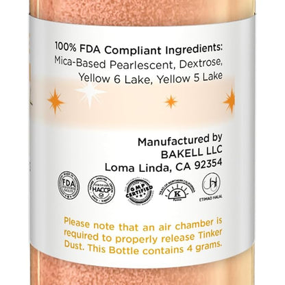 Bakell - Neon Orange Tinker Dust (4g, 1x Mini Spray Pump) Edible Glitter for Food, Desserts, and Beverages!